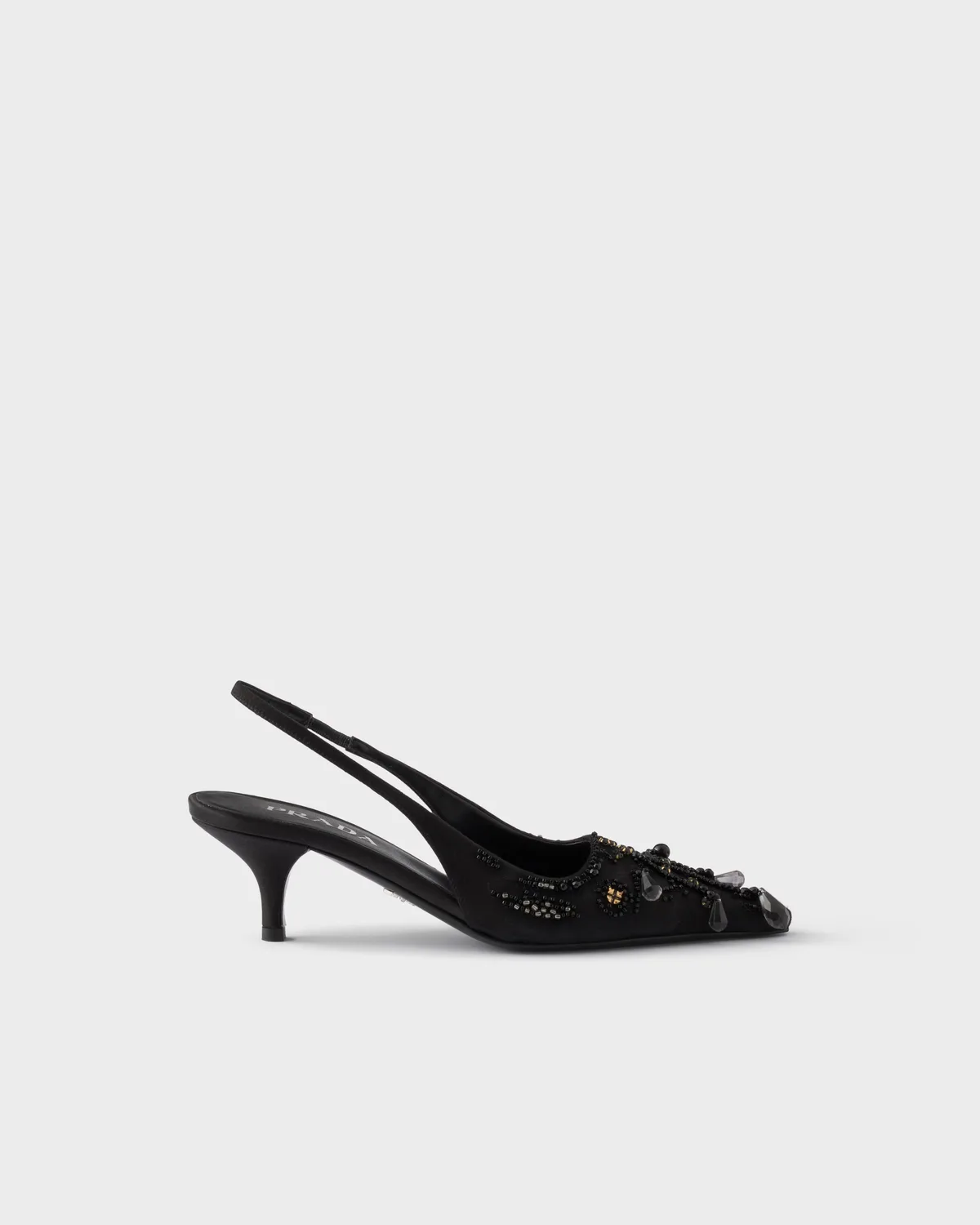 Prada Embroidered Satin Slingback Pumps (Black)