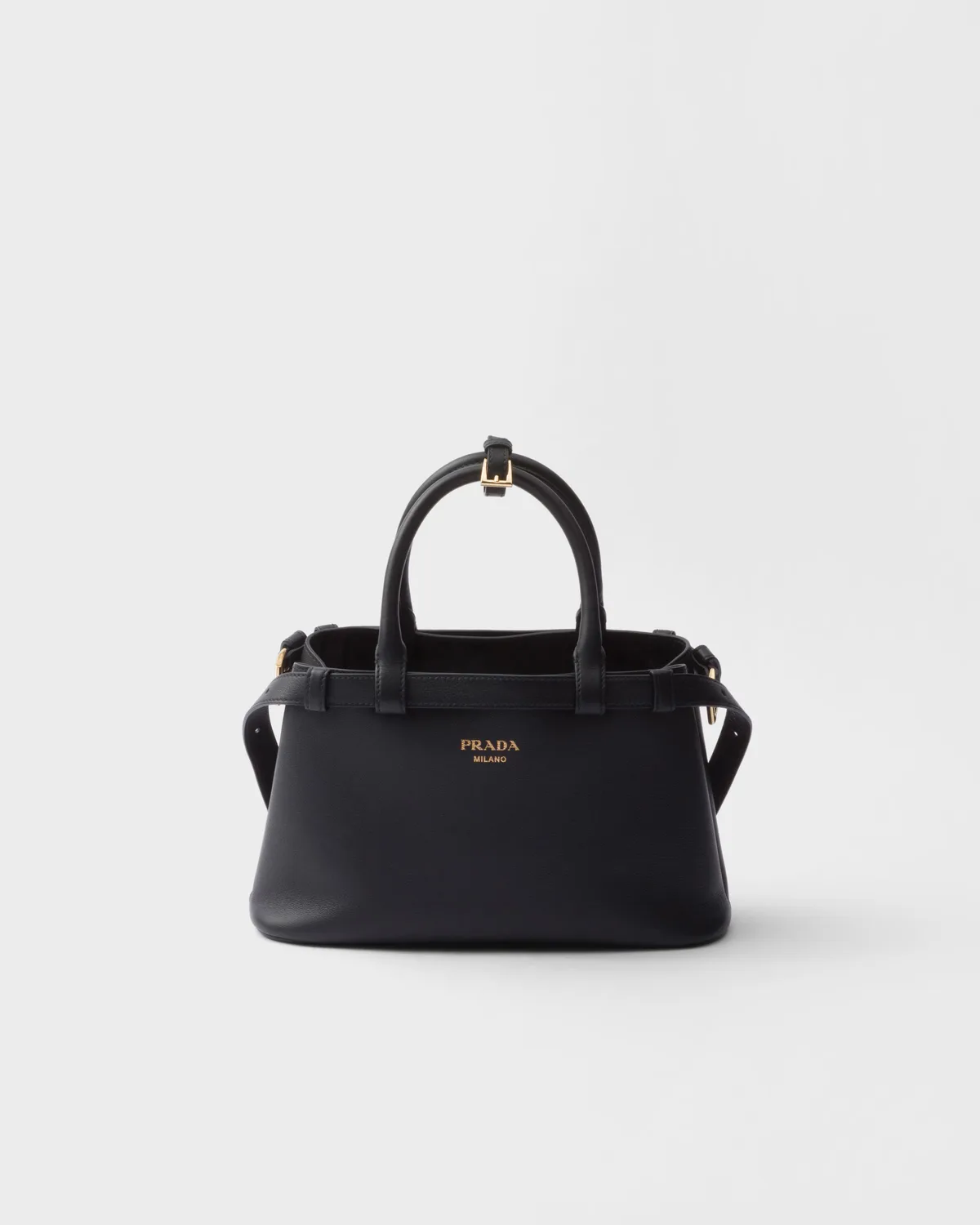 Prada Buckle Small Leather Handbag with Double Belt (Black)