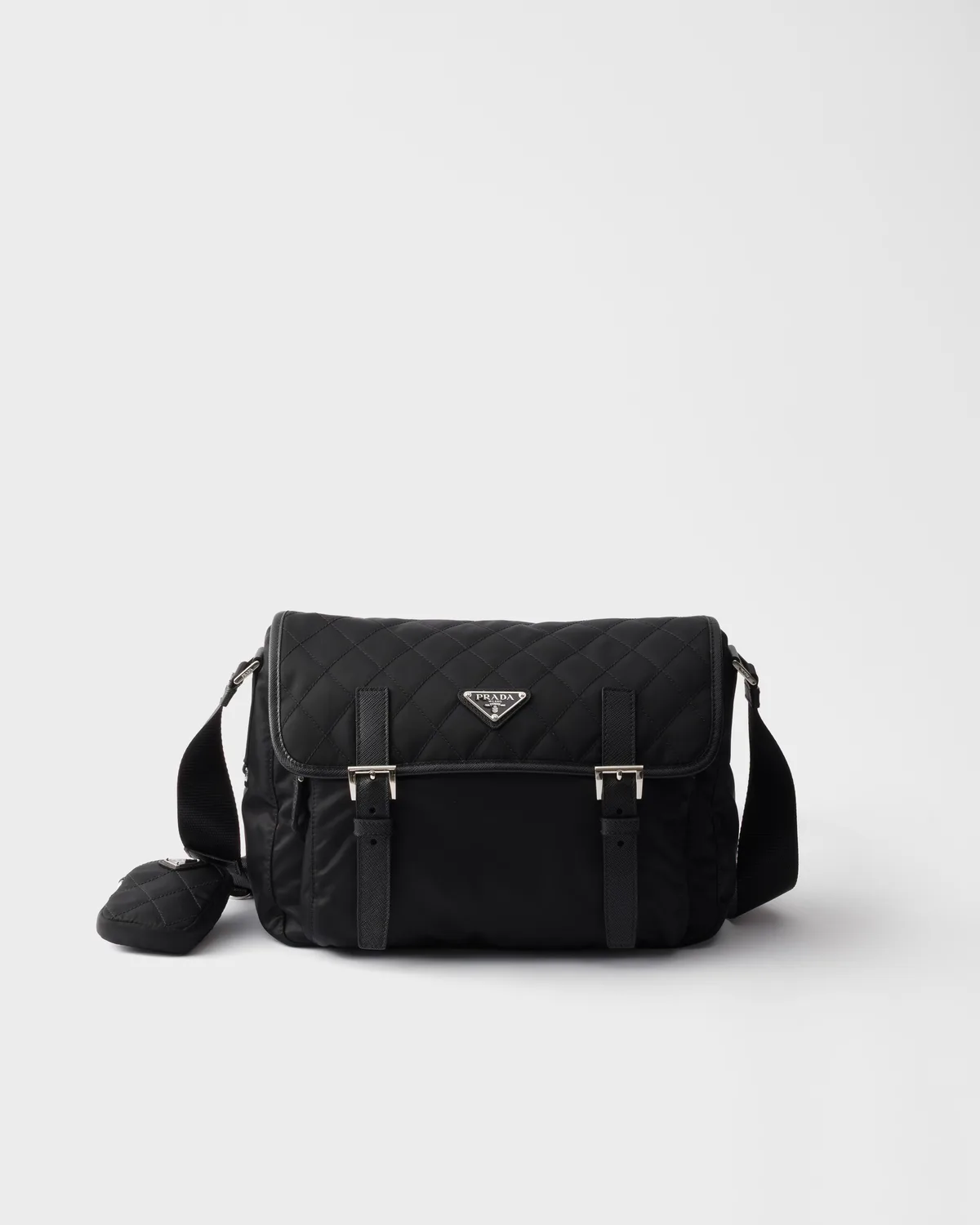 Prada Large quilted Re-Nylon shoulder bag with Saffiano trim (Black)