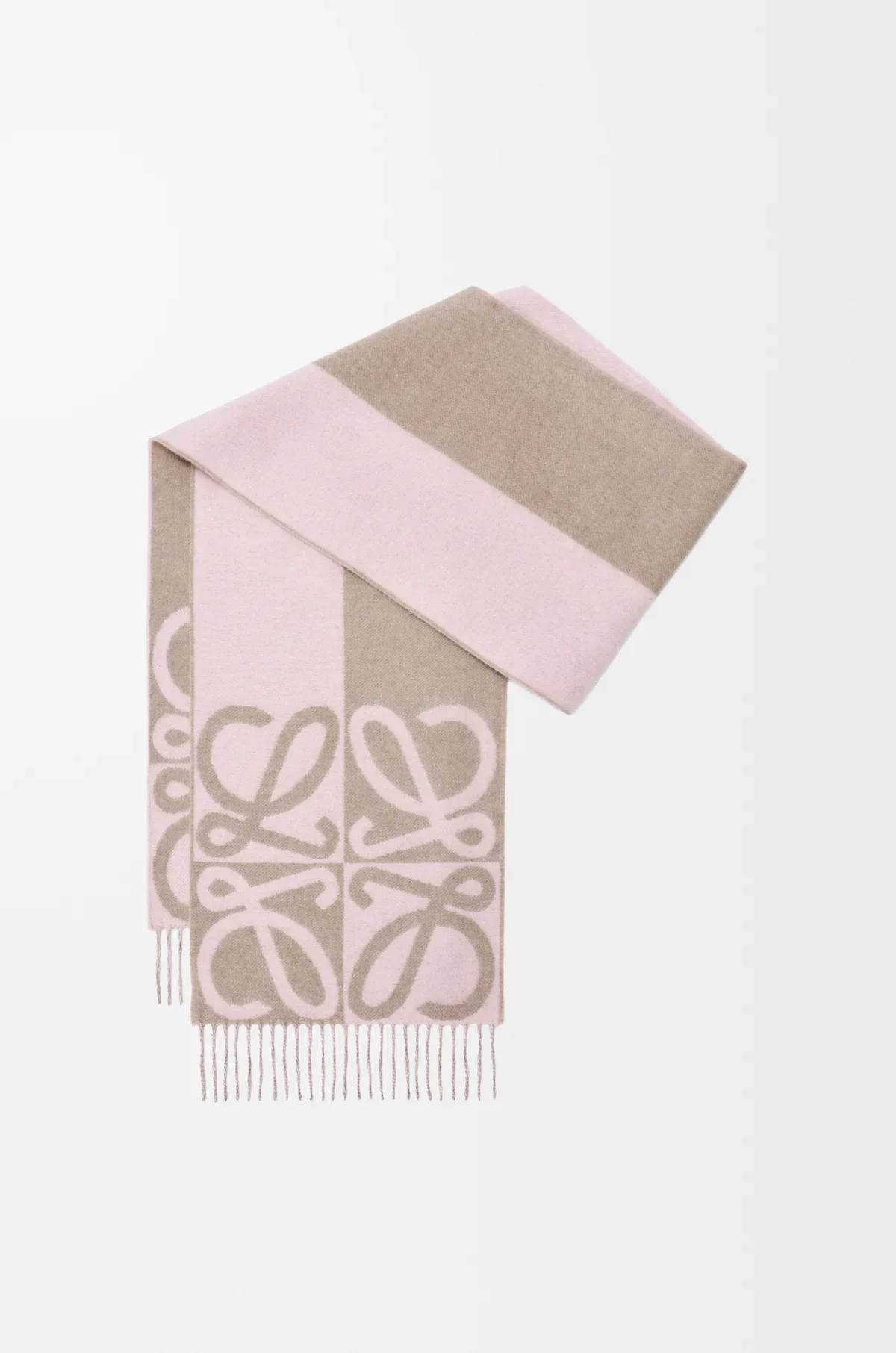 Loewe Scarf in Wool and Cashmere (Light Pink/Beige)