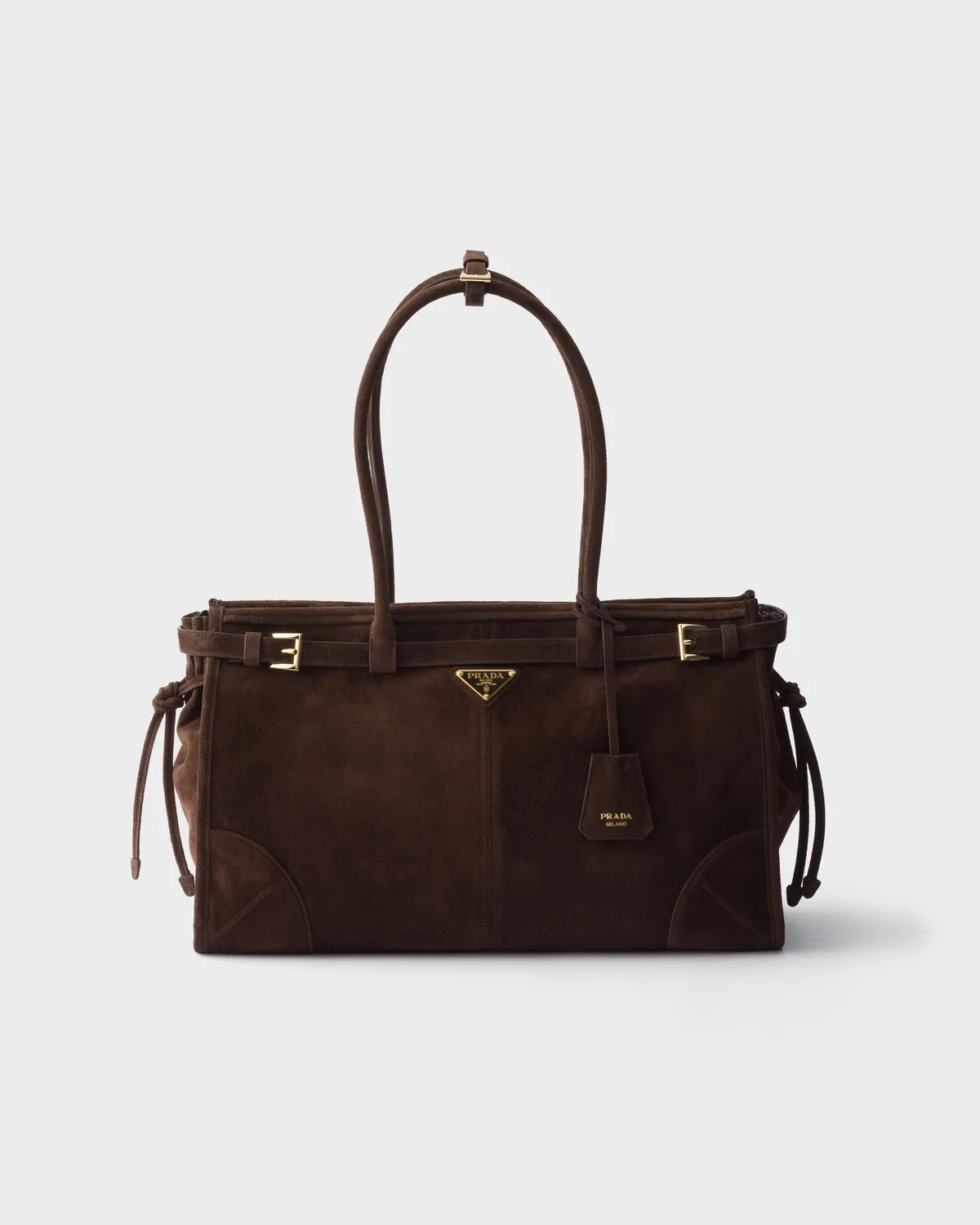 Prada Bonnie Large Suede Handbag (Dark Brown)